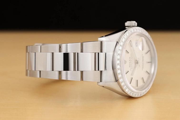 ROLEX DATEJUST 1601 18K WHITE GOLD STEEL SILVER DIAL DIAMOND OYSTER BAND WATCH - 7