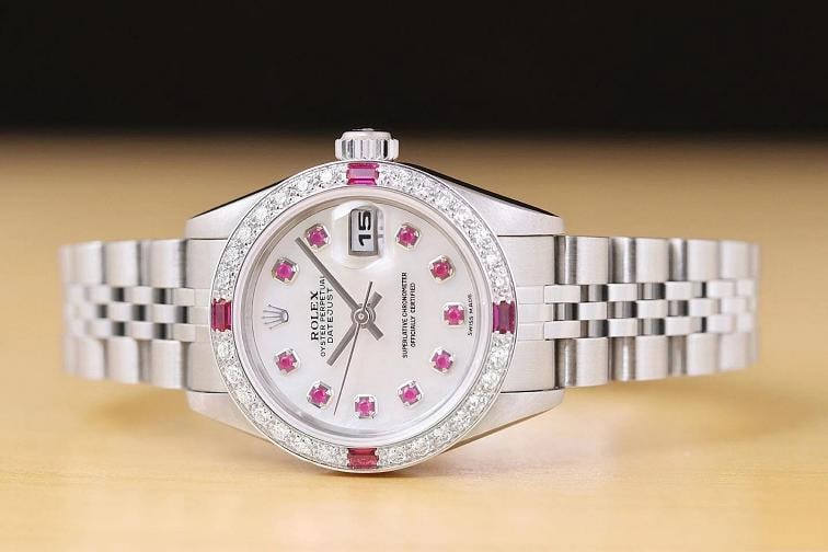 ROLEX LADIES DATEJUST 79174 MOTHER OF PEARL 18K GOLD STEEL DIAMOND RUBY WATCH - 3