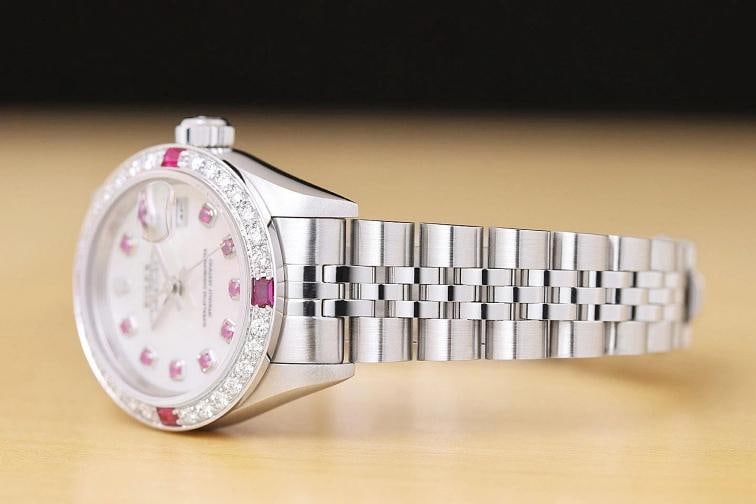 ROLEX LADIES DATEJUST 79174 MOTHER OF PEARL 18K GOLD STEEL DIAMOND RUBY WATCH - 4