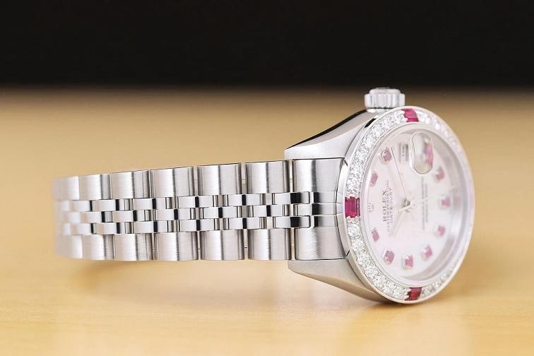 ROLEX LADIES DATEJUST 79174 MOTHER OF PEARL 18K GOLD STEEL DIAMOND RUBY WATCH - 6