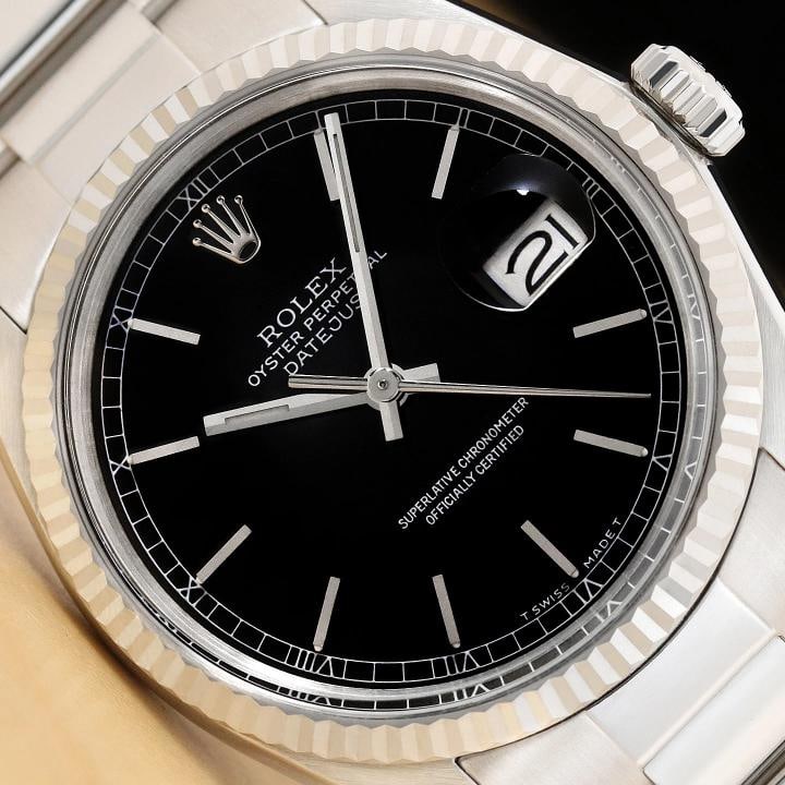 ROLEX MENS DATEJUST 16014 BLACK DIAL 18K WHITE GOLD STEEL WATCH w/ OYSTER BAND (1 of 10)