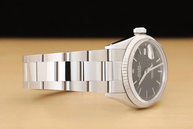 ROLEX MENS DATEJUST 16014 BLACK DIAL 18K WHITE GOLD STEEL WATCH w/ OYSTER BAND - 7