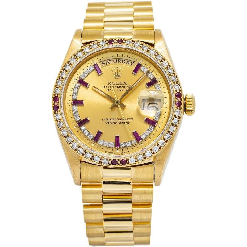 Rolex Day-Date 18038 Auto President 18k YG Ruby Champagne Dial Men Watch 36mm (1 of 6)