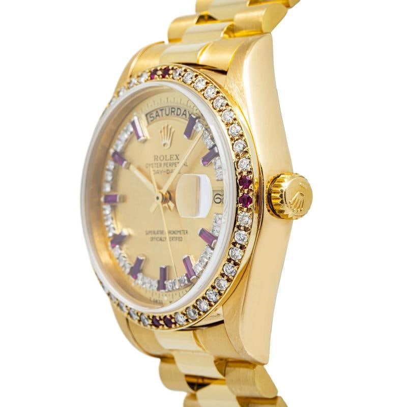 Rolex Day-Date 18038 Auto President 18k YG Ruby Champagne Dial Men Watch 36mm - 3