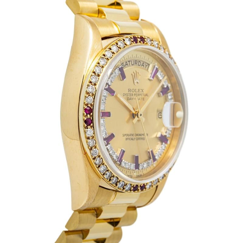Rolex Day-Date 18038 Auto President 18k YG Ruby Champagne Dial Men Watch 36mm - 4