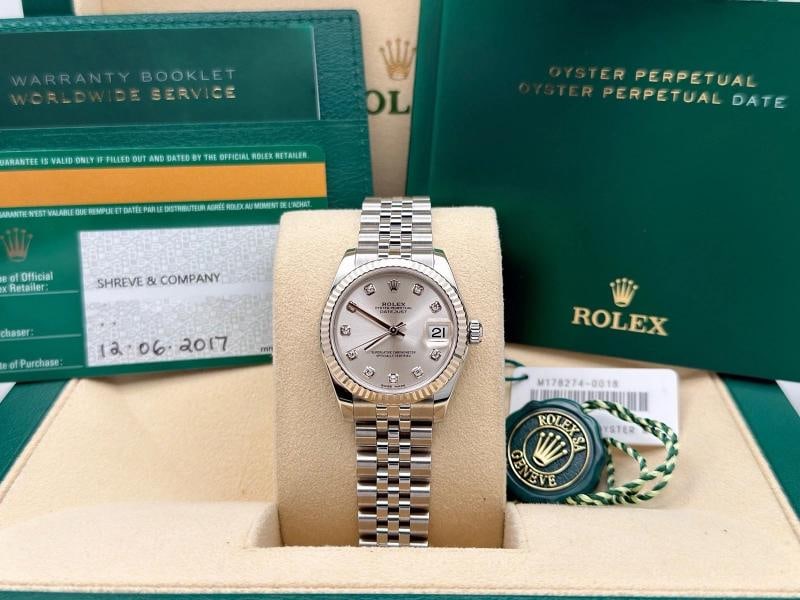 Rolex Datejust Midsize 178274 31mm Silver Diamond Dial Steel Jubilee Box Paper - 2