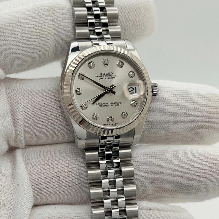 Rolex Datejust Midsize 178274 31mm Silver Diamond Dial Steel Jubilee Box Paper - 3