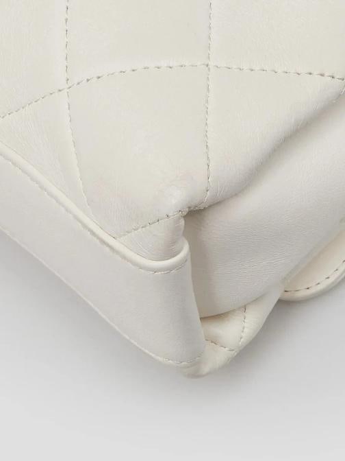Chanel White Quilted Lambskin Leather Crystal Logo Chain Flap Bag - 4