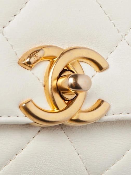 Chanel White Quilted Lambskin Leather Crystal Logo Chain Flap Bag - 5