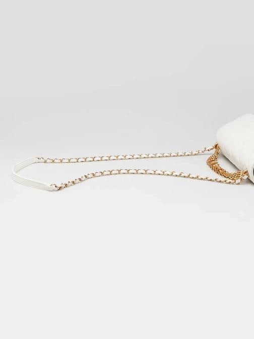 Chanel White Quilted Lambskin Leather Crystal Logo Chain Flap Bag - 7