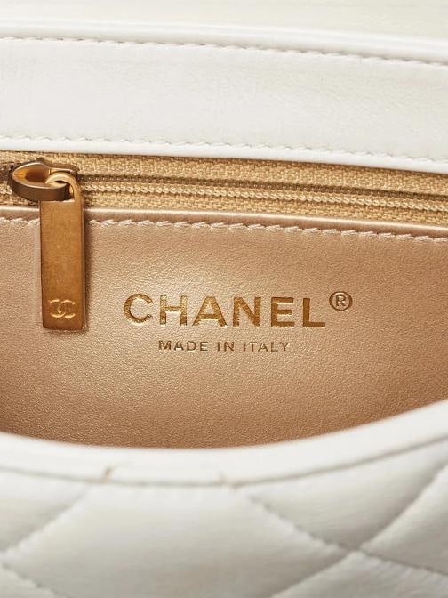 Chanel White Quilted Lambskin Leather Crystal Logo Chain Flap Bag - 8