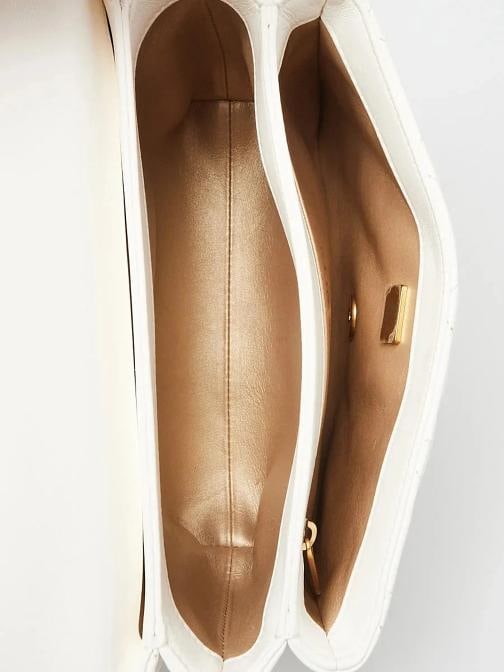 Chanel White Quilted Lambskin Leather Crystal Logo Chain Flap Bag - 9