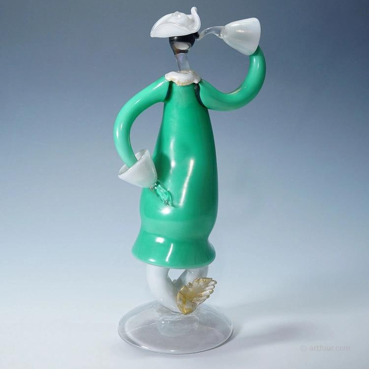 Vintage Murano Art Glass Sculpture of a Venetian Carnivalist, Seguso ca. 1940s - 3