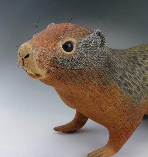 Realistic Hand Made Naturalist Ground Squirrel Museum Quality Wood Figure - 2