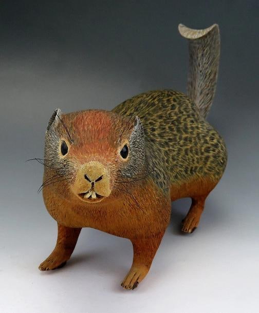 Realistic Hand Made Naturalist Ground Squirrel Museum Quality Wood Figure - 3