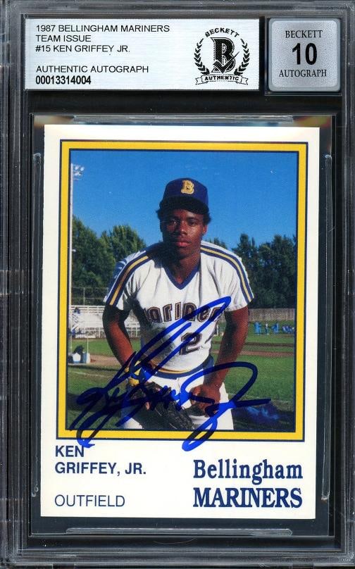 Ken Griffey Jr. Auto 1987 Bellingham Mariners RC 15 Mariners Auto GM 10 Beckett: Condition: Ungraded - Very good: Not in original packaging or professionally graded ,Player/Athlete: Ken Griffey Jr.,Player: Ken Griffey Jr.,Team: Seattle Mariners,Sport: Baseball,Product: Card,Autogr
