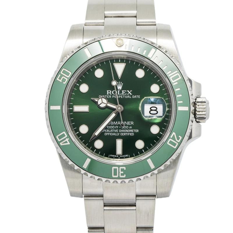 Rolex Submariner Hulk 116610LV 2014 Card SS Green Sunburst Dial Auto Watch 40mm: Case Size 40mm Wrist Fit 8 inches Box No Papers Yes Condition Ã¢â¬â Used - Good Full Specifications Brand Rolex Customized No Serial # 778Axxxx Gender Men Band Material