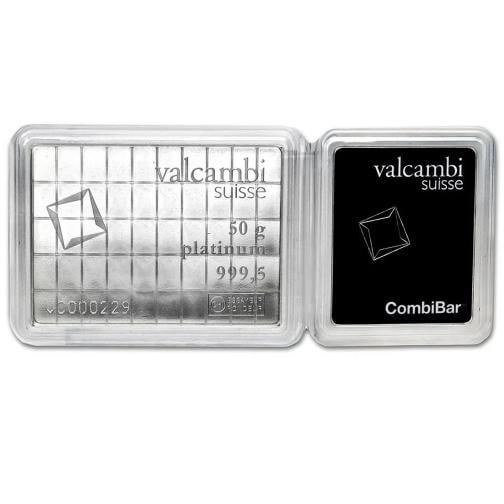 50x 1 gram Platinum CombiBar- Valcambi (In Assay): Brand: Valcambi,MPN: 75736,Year: Random,Fineness: 0.9995,Denomination: N/A,Country of Origin: Switzerland,Circulated/Uncirculated: None,Certification: Uncertified 