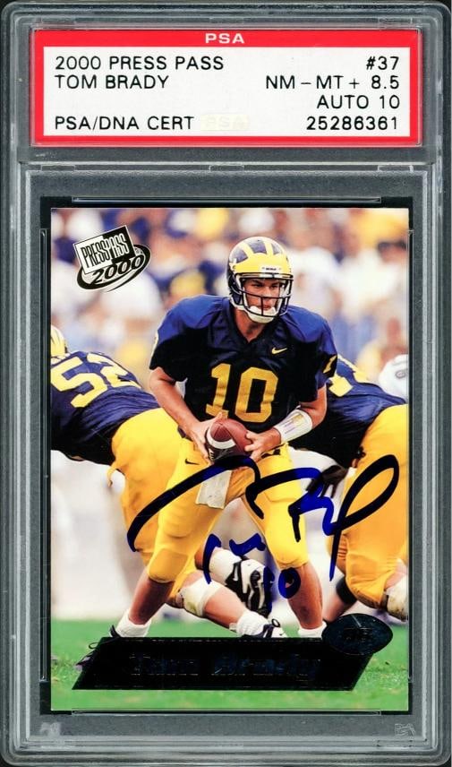 Tom Brady Signed 2000 Press Pass RC 37 Patriots PSA 8.5 Auto 10 "10" PSA/DNA (1 of 2)