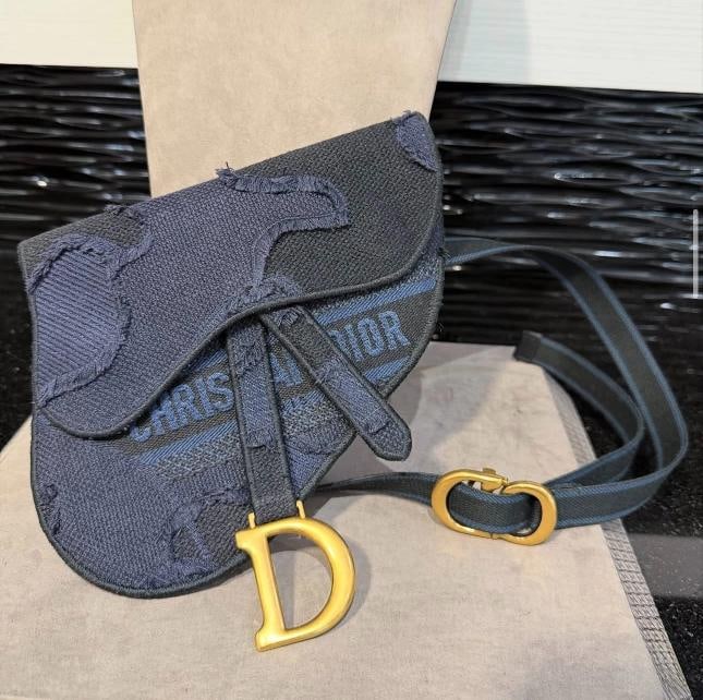 Christian Dior Saddle Belt Bag Camouflage Embroidered Canvas: Condition: Pre-owned - Excellent,Brand: Christian Dior,Exterior Material: Canvas Plain,Style: Saddle Bag,Exterior Color: Blue,Department: Women,Size: Unknown,Accessories: With Strap,Pattern: