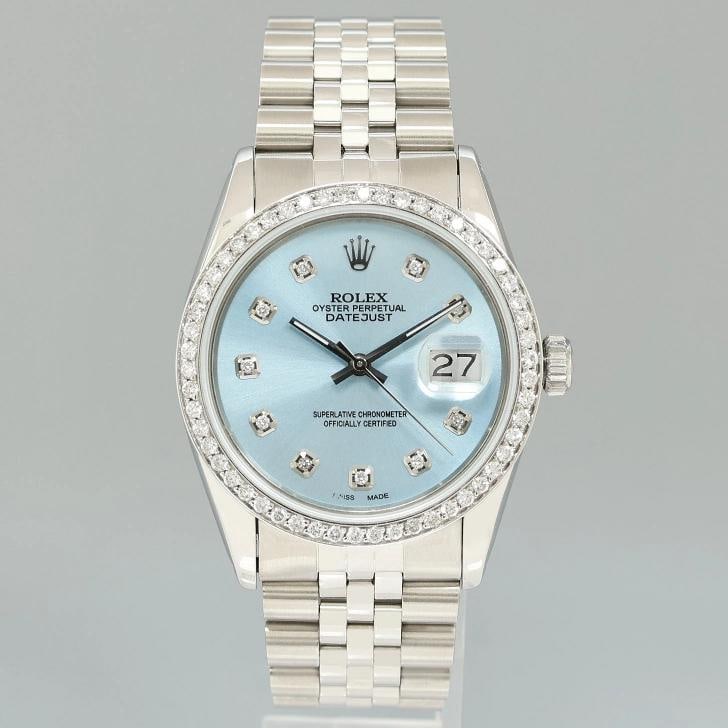 Rolex DateJust 16014 "Tiffany" Blue Diamond Bezel Jubilee Band 36mm Watch Box - 2