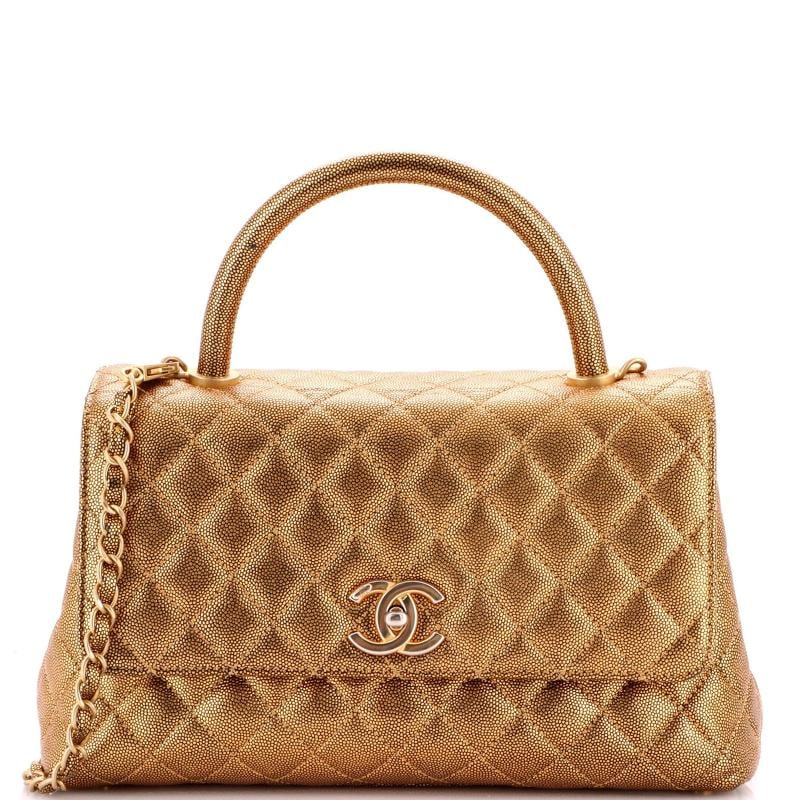 Chanel Coco Top Handle Bag Quilted Caviar Small: Accessories: With Strap Measurements: Handle Drop 3.5", Height 7.5", Width 10", Depth 5", Strap Drop 21" . Condition: Pre-owned - Good,Brand: Chanel,Exterior Material: Leather,Style: Cross Body