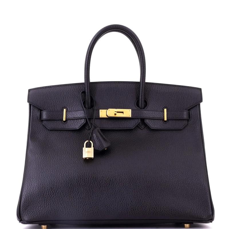 Hermes Birkin Handbag Black Ardennes with Gold Hardware 35: Accessories: Lock, Dust Bag, Keys, Clochette, Box Measurements: Handle Drop None", Height 10", Width 14", Depth 7", Strap Drop None" . Condition: Pre-owned - Good,Brand: Hermes,Exterior Material: