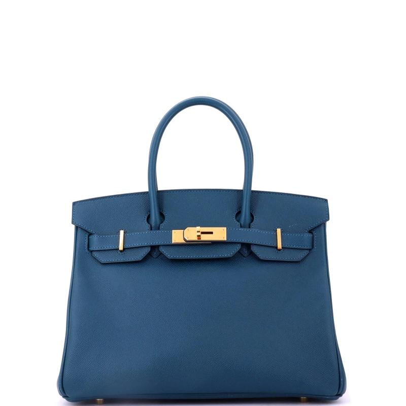 Hermes Birkin Handbag Blue Epsom with Gold Hardware 30: Condition: Pre-owned - Good,Brand: Hermes,Exterior Material: Leather,Style: Top Handle,Exterior Color: Blue,Department: Women,Size: 30 Condition: Very good. Exterior: corner wear, minor creases,