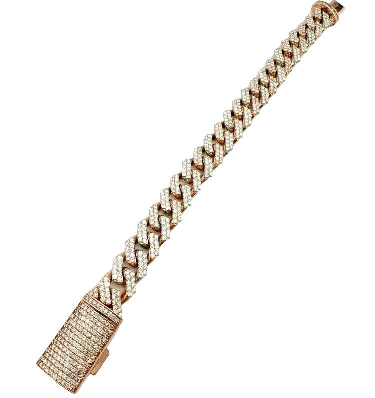 Iced Out Diamonds Cuban Link 10k White & Rose Gold Bracelet 13 mm Wide 8'Inches - 10