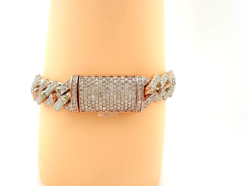 Iced Out Diamonds Cuban Link 10k White & Rose Gold Bracelet 13 mm Wide 8'Inches - 11