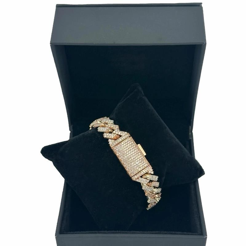Iced Out Diamonds Cuban Link 10k White & Rose Gold Bracelet 13 mm Wide 8'Inches - 2