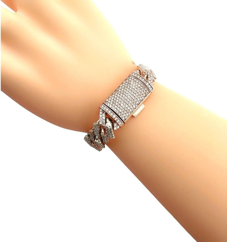 Iced Out Diamonds Cuban Link 10k White & Rose Gold Bracelet 13 mm Wide 8'Inches - 3