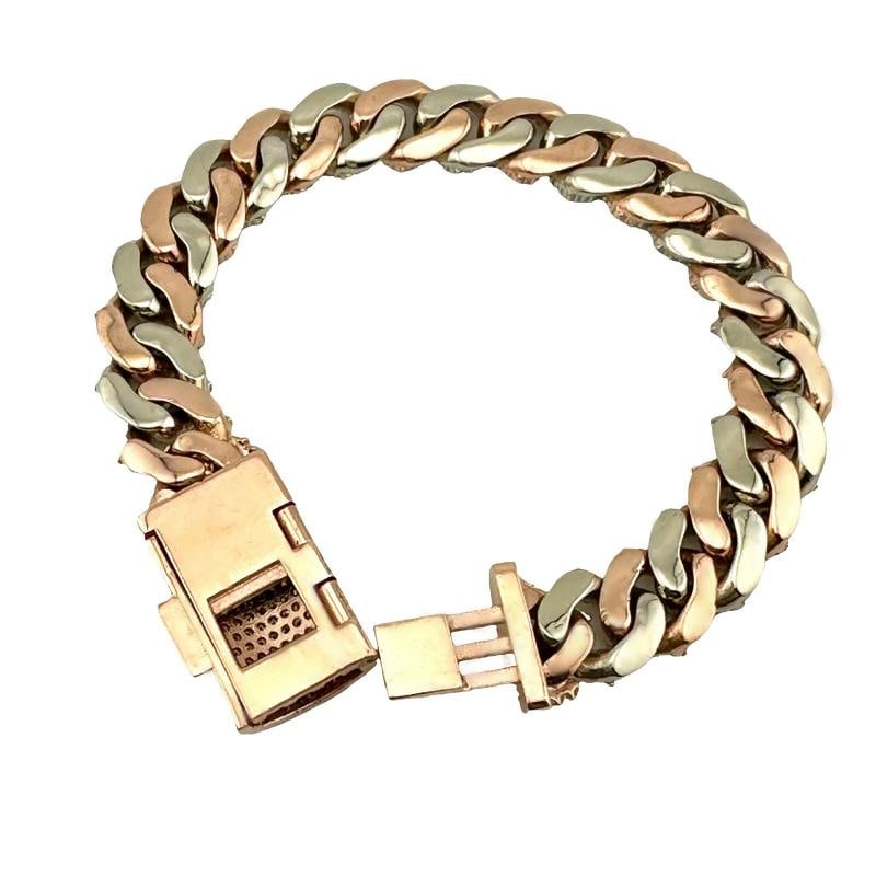 Iced Out Diamonds Cuban Link 10k White & Rose Gold Bracelet 13 mm Wide 8'Inches - 5