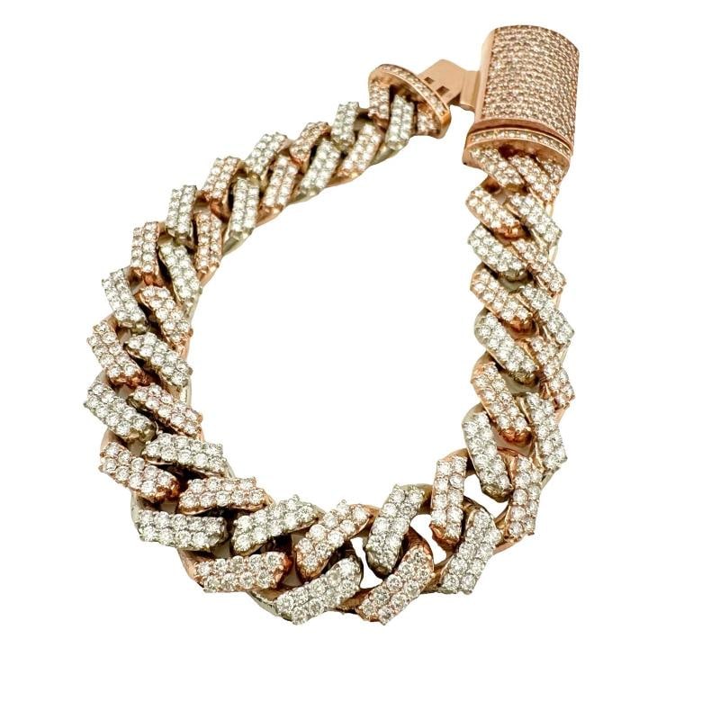 Iced Out Diamonds Cuban Link 10k White & Rose Gold Bracelet 13 mm Wide 8'Inches - 6