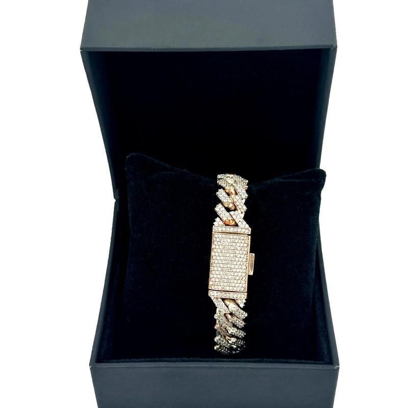 Iced Out Diamonds Cuban Link 10k White & Rose Gold Bracelet 13 mm Wide 8'Inches - 7