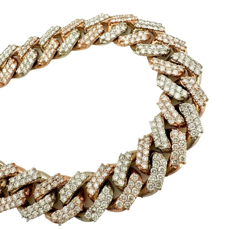 Iced Out Diamonds Cuban Link 10k White & Rose Gold Bracelet 13 mm Wide 8'Inches - 8