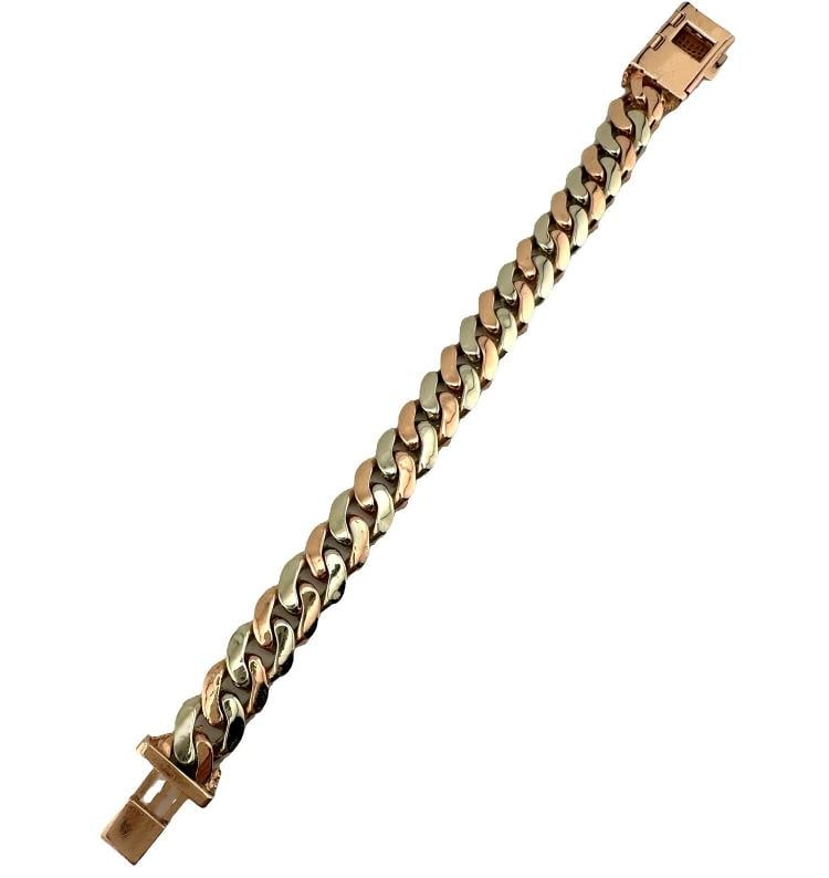 Iced Out Diamonds Cuban Link 10k White & Rose Gold Bracelet 13 mm Wide 8'Inches - 9