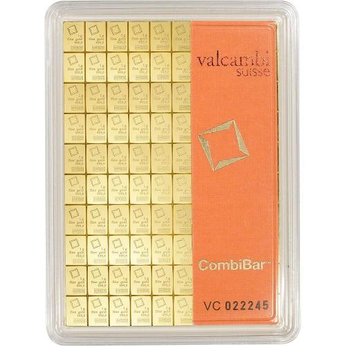 Valcambi Suisse 100 x 1 Gram Gold CombiBar (3.215 oz) with Assay Card: Country of Origin: Switzerland,Certification: Uncertified,Coin: Valcambi,Strike Type: Business,Brand/Mint: Valcambi,Fineness: 999.9,Composition: Gold,Circulated/Uncirculated:
