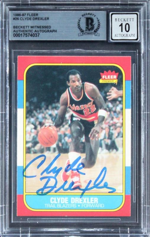 Blazers Clyde Drexler Signed 1986 Fleer #26 Rookie Card Auto 10! BAS Slabbed: Sport: Basketball,Product: Box, Box & Case Breaks, Case, Coin, etopps (In-hand), Lot, Pack,,Original/Reprint: Original,Player: Clyde Drexler,Autograph Authentication: Beckett,Team: Portland Trail