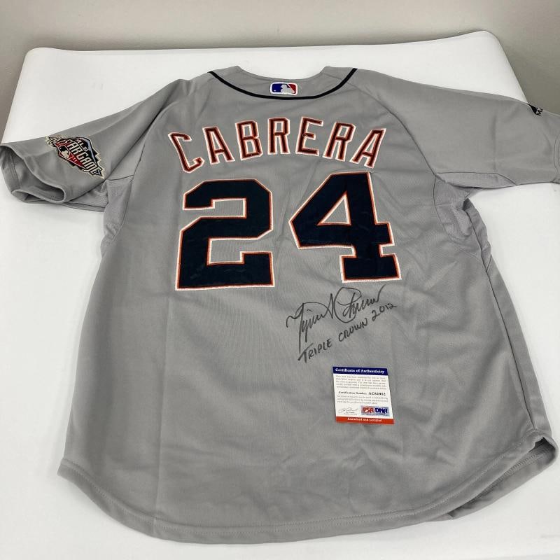 Miguel Cabrera 2012 Triple Crown Signed Detroit Tigers Majestic Jersey PSA DNA: Sport: Baseball,Player: Miguel Cabrera,Signed: Yes,Original/Reprint: Original,Autograph Authentication: James Spence Authentication (JSA),Product: Jersey,Team: Detroit Tigers,Country of Origin: