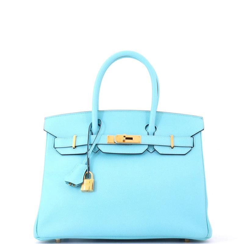 Hermes Birkin Handbag Blue Epsom with Gold Hardware 30: Condition: Pre-owned - Excellent,Brand: Hermes,Exterior Material: Leather,Style: Top Handle,Exterior Color: Blue,Department: Women,Size: 30,Accessories: Lock, Keys, Clochette 