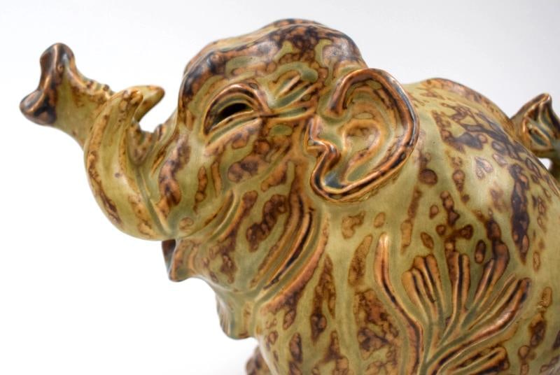 Royal Copenhagen Knud Kyhn Stoneware Art Deco Large Elephant, Signed - 4