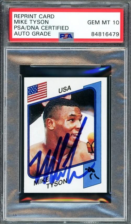 Mike Tyson Auto 1986 Panini Supersport Rookie Reprint RC 153 Auto 10 PSA/DNA: Condition: Ungraded - Very good: Not in original packaging or professionally graded ,Player/Athlete: Mike Tyson,Player: Mike Tyson,Sport: Boxing,Product: Card,Autographed: Yes,Signed By: Mike