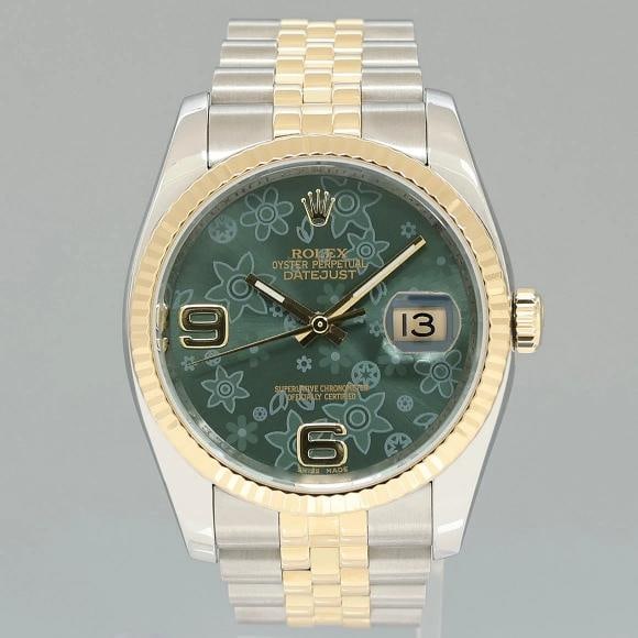 MINT Rolex DateJust 36mm Jubilee Two Tone Gold Green Floral 116233 Watch Box - 2