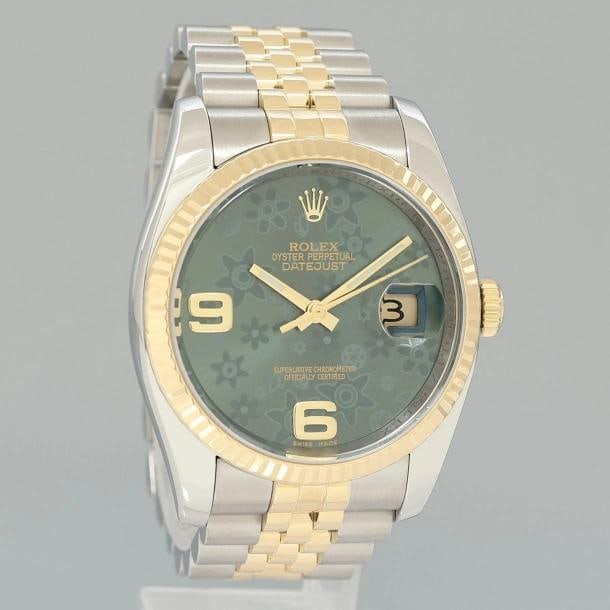 MINT Rolex DateJust 36mm Jubilee Two Tone Gold Green Floral 116233 Watch Box - 3