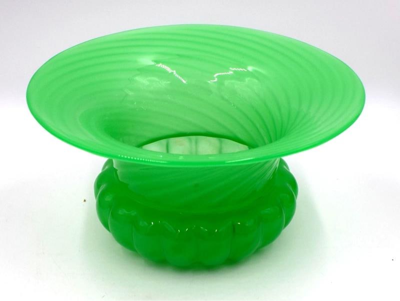 Steuben art Glass Green Jade Vase - Bowl - Signed - 2
