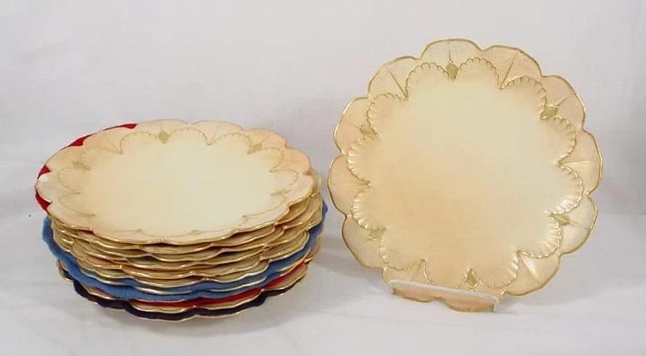 11 Pretty Royal Worcester Gilt Porcelain Floral Plates 1889: Condition: Used: An item that has been used previously. The item may have some signs of cosmetic wear, but is fully operational and functions as intended. This item may be a floor model or store