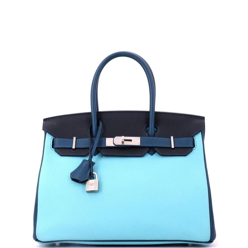 Hermes Birkin Handbag Tricolor Togo with Brushed Palladium Hardware 30: Accessories: Lock, Keys, Dust Bag, Clochette Measurements: Height 9", Width 11.5", Depth 6" Condition: Pre-owned - Good,Brand: Hermes,Exterior Material: Leather,Style: Top Handle,Exterior Color:
