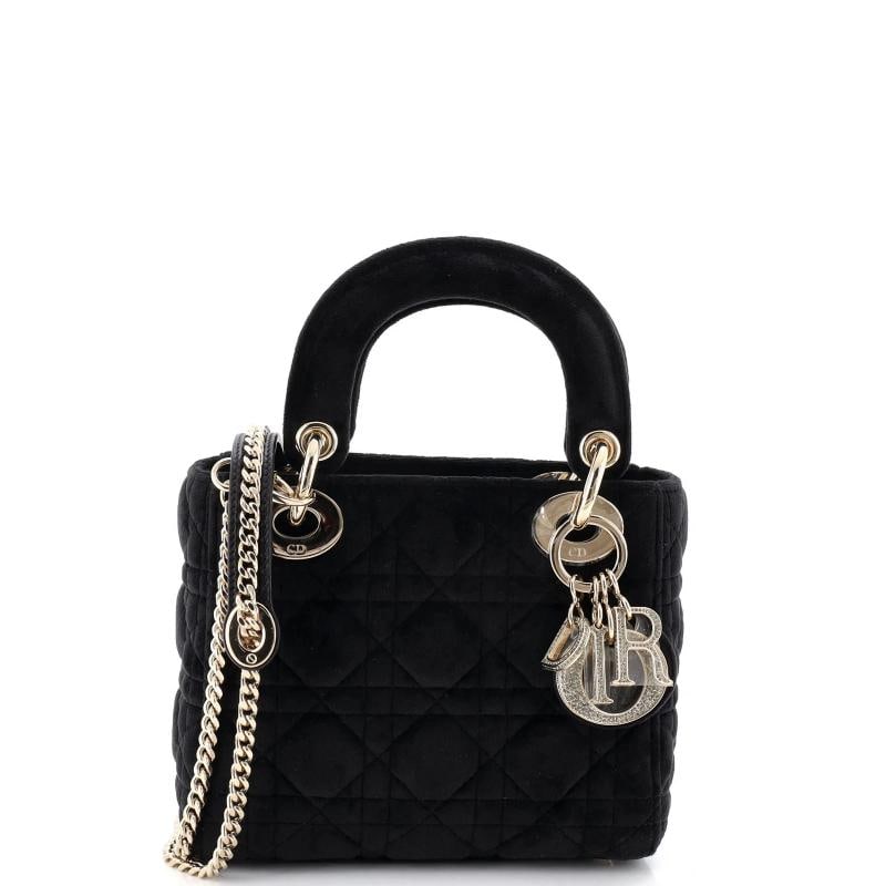 Christian Dior Lady Dior Chain Bag Cannage Quilt Velvet with Crystal Charms Mini: Condition: Pre-owned - Good,Brand: Christian Dior,Exterior Material: Crystal, Velvet,Style: Shoulder Bags,Exterior Color: Black,Department: Women,Size: Mini,Accessories: With Strap Condition: Very