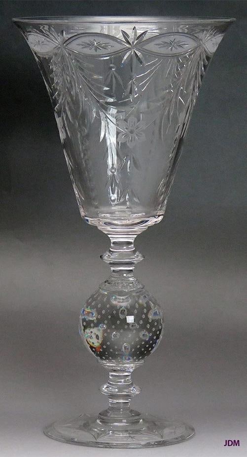 Large Impressive American Cut & Etched Glass Vase w Controlled Bubble Stem (1 of 6)